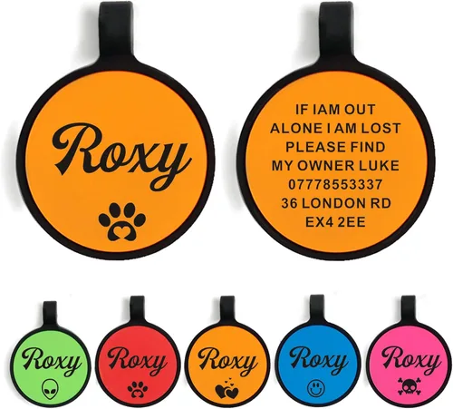 Miniatura 11 de Etiquetas para perros personalizadas para mascotas, etiqueta de silicona para perro, etiquetas de nombre para perro, etiquetas de perro Rosa