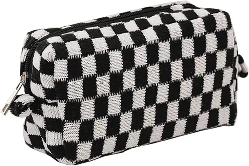 Miniatura 9 de Bolsa de maquillaje de tablero de ajedrez, bolsa de aseo de viaje, organizador de brochas de maquillaje, bolsa de almacenamiento a cuadros, estuche
