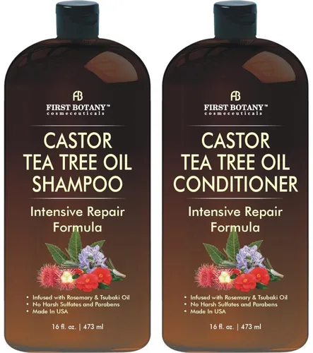 Champú acondicionador de árbol de té de ricino – un conjunto antipérdida de cabello fórmula espesante para el crecimiento del cabello, anti