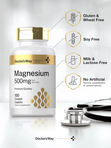 Miniatura 5 de Doctor's Way Suplemento de magnesio de 500 mg 100 cápsulas recubiertas Óxido de magnesio Vegetariano, sin OMG, sin gluten