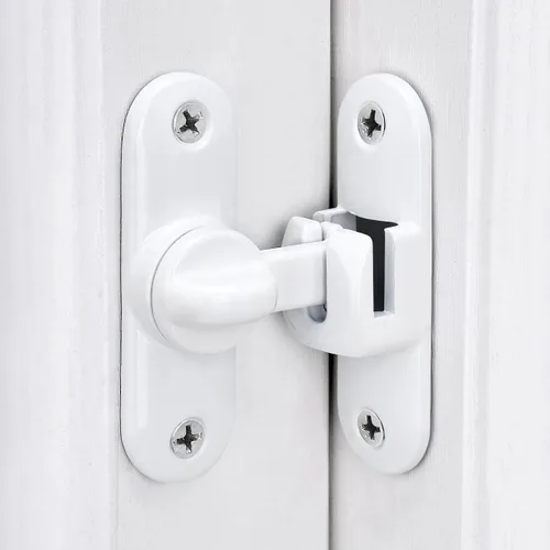 Miniatura 3 de INIRET Paquete de 2 cierres blancos para puerta de granero, cerradura de puerta de 90/180 grados, herrajes para puerta abatible, cierre de puerta