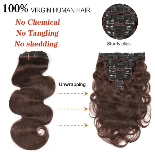 Miniatura 5 de Clip in Hair Extensions Real Human Hair Extensions Clip Ins 120g Grade Body Wave 8Pcs 100% 10A Brazilian Remy Hair Extensions 24 Inch