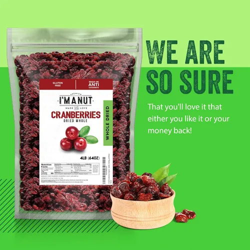 Miniatura 5 de Arándanos secos originales de 4 libras (64 onzas), probado por lotes, sin gluten y maní Bolsa resellable Alto en antioxidantes Ideal