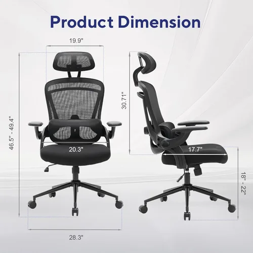 Miniatura 3 de Nouhaus Ergo Fit Silla de oficina ergonómica de malla, sillas de oficina con respaldo alto, soporte lumbar ajustable, reposacabezas y reposabrazos