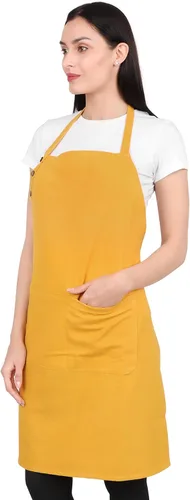 Miniatura 13 de Delantal de cocina de algodón resistente a las gotas de agua con delantales ajustables para mujer con bolsillos 8 opciones de color para cocinar