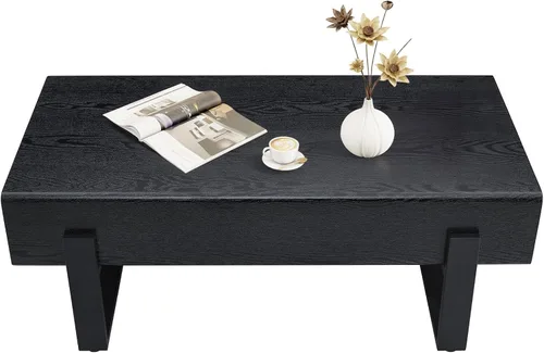 Miniatura 3 de Mesa de Centro Rectangular de 47.24", Mesa de Centro de Madera con Tablero de 7.8" de Grosor, Patas de Metal, Esquinas Redondeadas para Sala