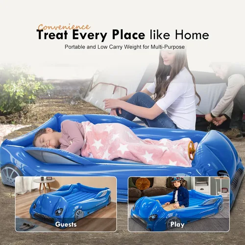 Miniatura 7 de Colchón de Aire para Niños Inflable Cama de Viaje para Niños Pequeños con Lados, Almohadilla para Dormir de Cuna, Azul Azul Oscuro