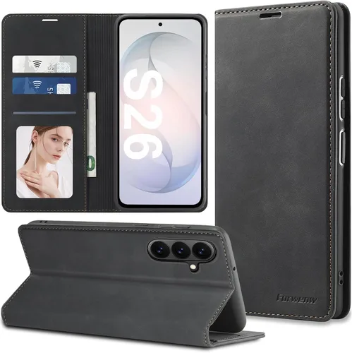 Miniatura 51 de Funda de piel con tapa para Samsung Galaxy Z Flip 3, con protección de bisagra, delgada y magnética tipo cartera [1 tarjetero], funda protectora a