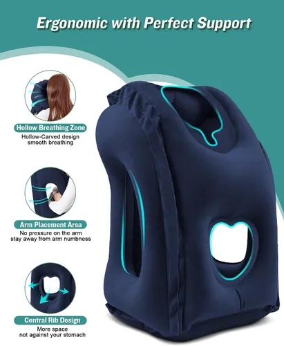 Miniatura 4 de Almohada inflable de viaje y almohada inflable para descanso de pies, artículos esenciales de viaje para adultos, ideal para avión, oficina, hogar
