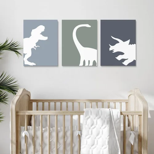 Miniatura 2 de GUBIYU Juego de 3 carteles artísticos con diseño de dinosaurio T-Rex, para habitación de niños, impresión de animales para guardería, decoración