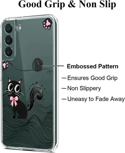 Miniatura 5 de Unov Funda para Galaxy S22 transparente con diseño de TPU suave absorción de impactos, patrón delgado en relieve, cubierta trasera protectora