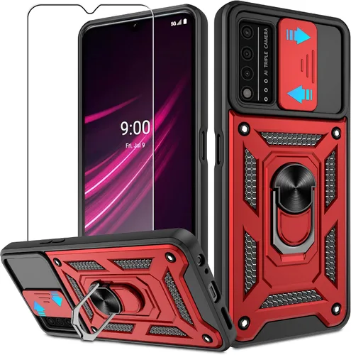 Miniatura 23 de ATUMP Funda para T-Mobile Revvl V Plus 5G con protector de pantalla HD con cubierta de cámara deslizante, soporte de anillo de rotación de 360° Negro