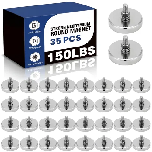 Miniatura 11 de Therwen Paquete de 10 Imán de 150 lb con Espárrago Roscado Macho M6 de Servicio Pesado Potentes Imanes Redondos de Neodimio con Tuerca y Arandela