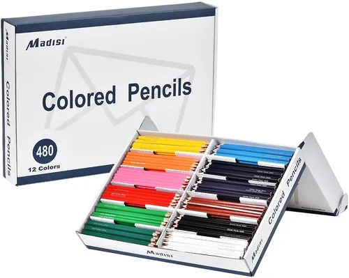 Madisi Lápices de colores a granel – Pre-afilados – 12 colores surtidos – 480 unidades a granel