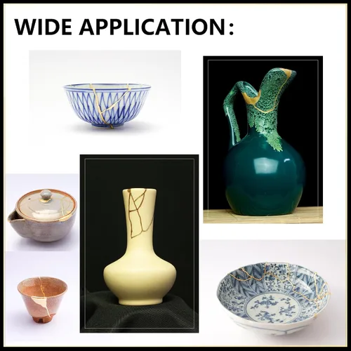 Miniatura 6 de iienjoy Kit de reparación Kintsugi, Kit Kintsugi seguro para alimentos de 4 colores repara cerámicas rotas, jade, vidrio, cerámica significativa