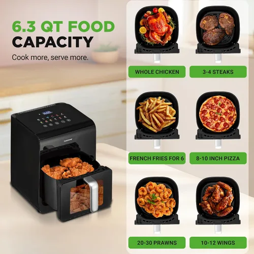Miniatura 5 de Nutrichef Ablandador eléctrico de freidora de aire de 6.3 cuartos de galón 12-1 funciones de cocción preestablecidas Incluye función