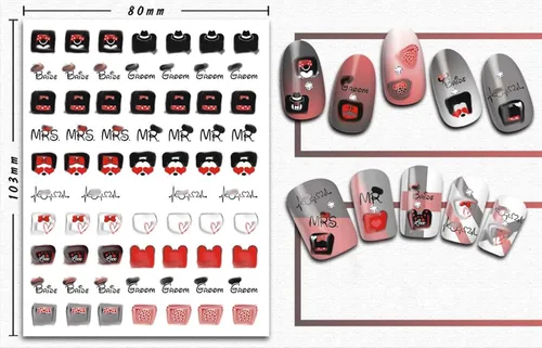 Miniatura 3 de Calcomanías de uñas para San Valentín, 3D autoadhesivas, lindas calcomanías de uñas, calcomanías románticas de amor, corazón de dibujos animados