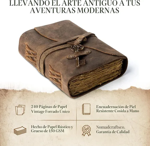Miniatura 3 de Diario de cuero con diseño de época con páginas rayadas y llave - Diario de cuero antiguo hecho a mano con el borde envejecido y papel encuadernado