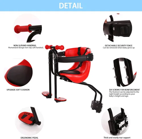 Miniatura 4 de Asiento de Bicicleta para Niños Grofyllaa, Asiento de Bicicleta para Bebé con Capacidad de 50kg Montado en la Parte Delantera con Barra de Soporte