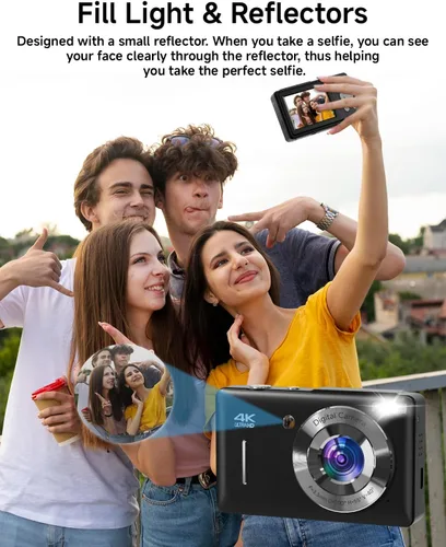 Miniatura 4 de Cámara digital para niños, FHD 1080P 44MP Cámara digital de punto y disparo con detección de rostros, captura de sonrisas, zoom 18X, 20 filtros