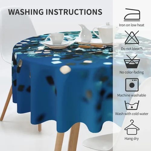 Miniatura 2 de Round Tablecloth for Dining Table 60 Inch Fabric Table Cover Glittered Blue Background Water Resistant Circular Table Cloth for Kitchen Farmhouse