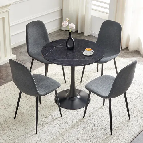 Miniatura 13 de Mesa redonda de cocina y sillas para 4, mesa de comedor redonda pequeña con sillas de gamuza de tela, juego de mesa de bistró de 32 pulgadas
