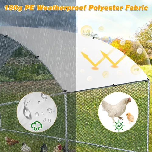 Miniatura 8 de VINGLI Gallinero grande de metal, espaciosa jaula para aves de corral con cubierta impermeable y anti-UV, corral para pollo al aire libre