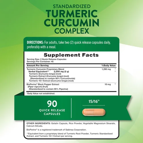 Miniatura 2 de Nature's Truth Suplemento de cápsulas de curcumina de cúrcuma con 95% curcuminoides estandarizados y bioperina 90 unidades Sin OMG y sin gluten