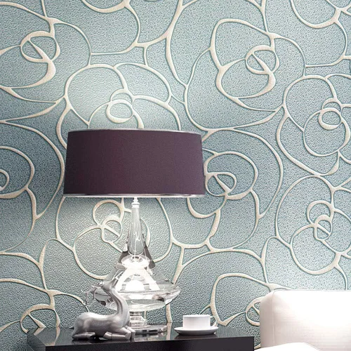 QIHANG - Papel pintado moderno minimalista en relieve 3D rosa flor no tejido color azul claro 1.7 ft x 32.8 ft=5.3㎡