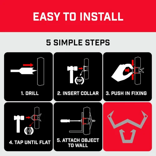 Miniatura 7 de Bullfix Anclajes Universales para Paneles de Yeso, Sostiene hasta 255lbs, Fijaciones para Pared Hueca de Alta Resistencia, Kit con Tornillos y Broca