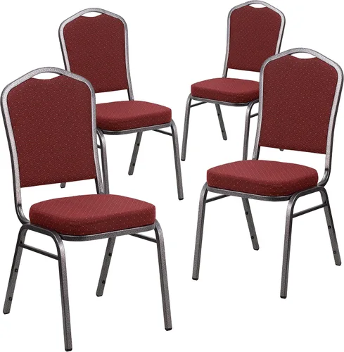 Miniatura 32 de Flash Furniture HERCULES Series - Silla apilable para banquetes con respaldo de corona en tela negra con estampado, marco de vena plateada Tela