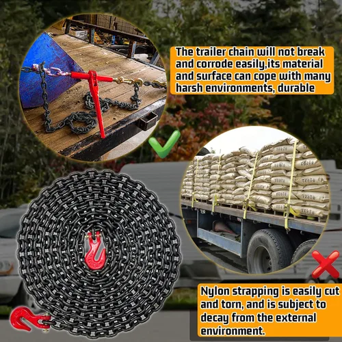 Miniatura 5 de G80 Cadena de Carpeta de Transporte Cadena de 1/4"×20 PIES de Alta Resistencia con 3300 Libras de Fuerza de Rotura para Remolque Cadenas