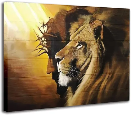 Mislojade Lienzo decorativo para pared, diseño de león de Judá, pinturas negras de Jesús, decoración para sala de estar, póster e impresiones