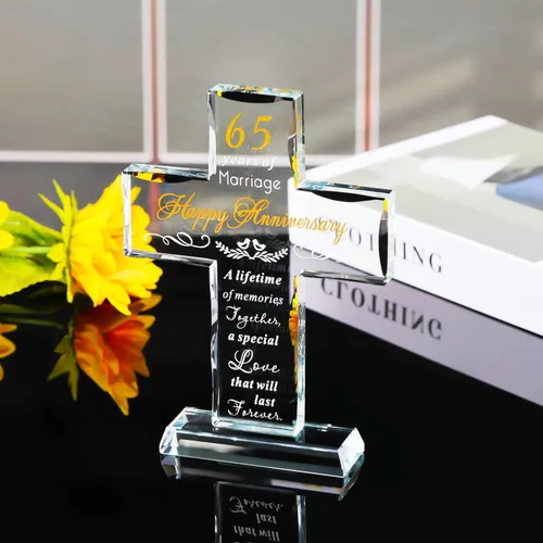 Miniatura 5 de YWHL Regalos de Cruz del 65º Aniversario de Bodas para Padres y Abuelos, Decoración de Fiesta del 65º Aniversario, Recuerdo de Cruz de Cristal de 65