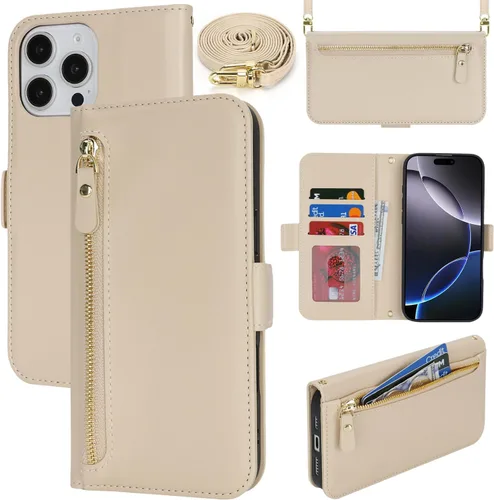 Miniatura 43 de Lipvina Funda tipo cartera para iPhone 12 Pro Max / 13 Pro Max para mujeres, bolsillo con cremallera, funda de teléfono de cuero PU con soporte