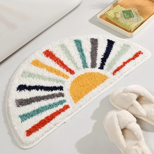 Miniatura 9 de TRUEDAYS Alfombra de baño beige, medio círculo, bonita alfombra de baño bohemia, suave y esponjosa, absorbente de agua, lavable a máquina