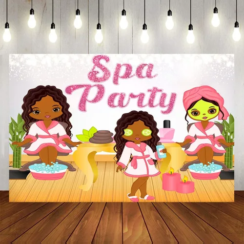 Miniatura 11 de Telones de fondo de fiesta de spa para niños para fotografía de cumpleaños 10 para niñas, fiesta de spa, día de spa, telón de fondo fotográfico