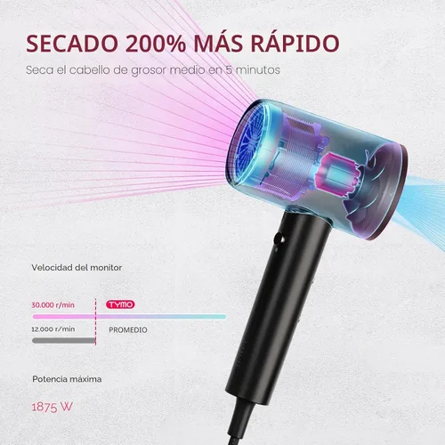 Miniatura 2 de Secador de pelo con difusor TYMO - Secador de pelo iónico de 300 millones con difusor y accesorio de peine para cabello rizado, secador de pelo