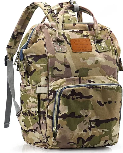 LIMHOO Mochila para pañales para hombres y papá, bolsa de pañales de camuflaje de lona grande impermeable para el cuidado del bebé, Camuflaje,