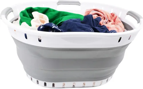 Miniatura 4 de SAMMART Cesta plegable de plástico para la ropa sucia de 25L (6.6 galones), contenedor de almacenamiento plegable y organizador, cesta que ahorra