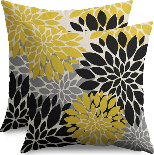 Miniatura 87 de Fundas de Almohada Azul Aguamarina 16X16 Pulgadas Juego de 2, Flores de Dalia Primavera Verano Floral Crema Fundas de Almohada Decorativas