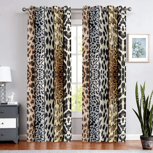 Miniatura 69 de Cortina opaca con estampado de animales salvajes, para oscurecer la habitación, con aislamiento térmico, con ojales para sala, comedor, dormitorio