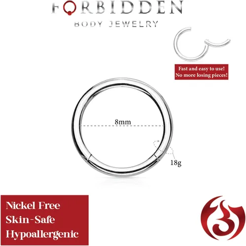 Miniatura 32 de Forbidden Body Jewelry - Piercing para la nariz de acero quirúrgico 316L con bisagra, 14G, 16G, 18G, diámetro de 15/64, 5/16, 25/64, 15/32 pulgadas