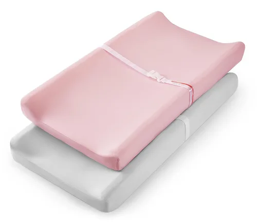TILLYOU Juego de funda para cambiador de pañales de material suave de jersey para niña, se adapta a almohadillas contorneadas de 32 pulgadas/34 x 16