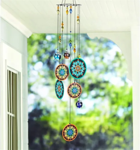 Miniatura 10 de YU FENG Carillón de viento con ojo maligno azul para exteriores, adorno colgante de 19" de metal, campanillas de viento para jardín al aire libre