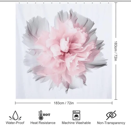 Miniatura 6 de YLATY2877 - Cortina de ducha abstracta de flores para baño, juego de cortina de ducha bohemia floral roja y rosa, tela transparente, moderna