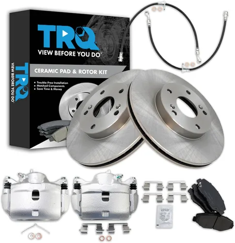 Miniatura 56 de TRQ Juego de pastillas de freno delanteras y rotores de cerámica, pinzas, mangueras, compatibles con Honda Odyssey 2005-2010