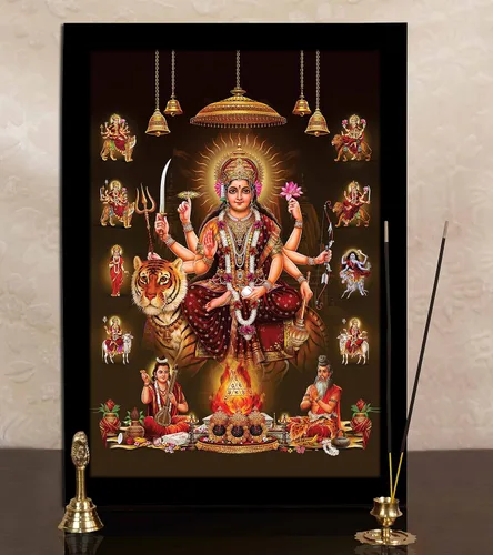 Miniatura 6 de Marco de fotos de Dios Durga en 9 formas, póster con marco de diosa hindú propicio para decoración de pared, hogar, oficina, templo, 6 x 8 pulgadas