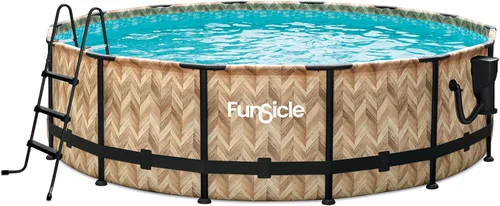 Funsicle Oasis Designer - Juego de piscina sobre el suelo con marco redondo de 14 x 42 pulgadas, con bomba de filtro SkimmerPlus y cubierta de