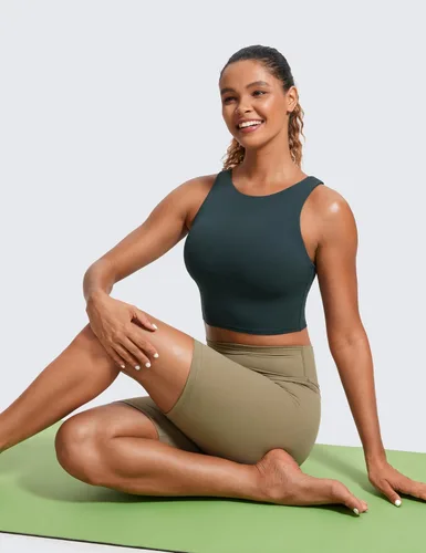 Miniatura 3 de CRZ YOGA Butterluxe - Brasier deportivo de cuello alto y espalda cruzada para mujer, camiseta corta acolchada para entrenamiento con brasier